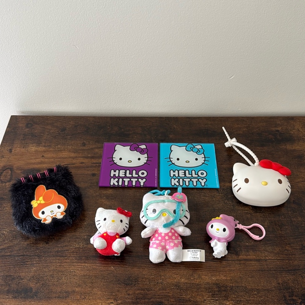 Hello Kitty Toy Lot Glass Coasters Coin Purse Notepad Keychains Mini Plush